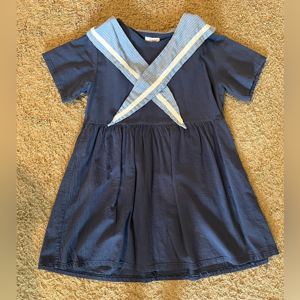 Blue Pleated Mini Sundress with Sailor Collar